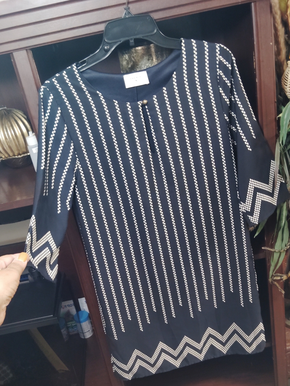 Everly Navy Shift Dress with Cream Detailing